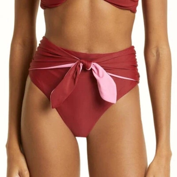 NWT Veronica Beard Azoia Tie Front Bikini Bottom Women's Deep Brick Elastic XS - Picture 1 of 8